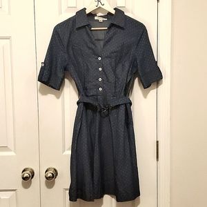 Retro Blue and White polka dot Monteau brand dress. Size M,